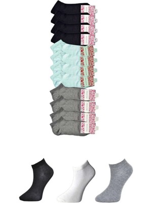 Siyah Gri ve Beyaz Kadın Bilek Çorap 12 Çift