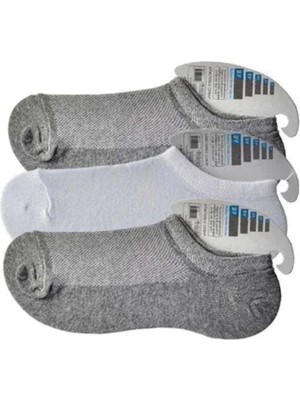 Gri ve Beyaz Erkek Görünmez Çorap 3 Çift