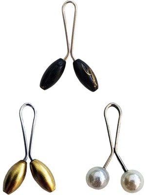 3 Adet Tesettür Eşarp ve Şal Klipsi Sarı Inci Beyaz Siyah