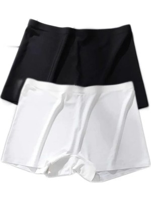 2 Adet Kadın Dikişsiz Görünmez Iz Yapmaz Mini Şort Boxer Siyah Beyaz