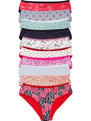 Pamuklu Geniş Kenarlı Likralı Desenli Bato Kadın Külot 10'lu Paket