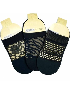 3 Adet Önü Transparan Kadın Fantezi Desenli Babet Çorap