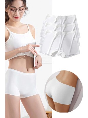 3 Adet Kadın Dikişsiz Görünmez Iz Yapmaz Mini Şort Boxer Beyaz
