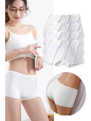 4 Adet Kadın Dikişsiz Görünmez Iz Yapmaz Mini Şort Boxer Beyaz