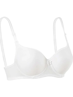 Destekli Slikonlu Düz Sütyen Beyaz