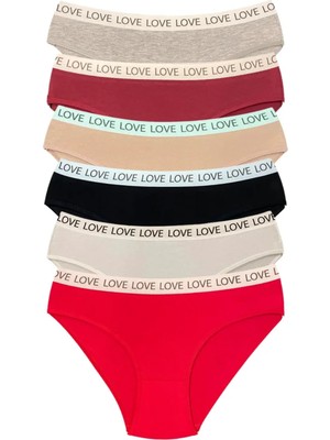 6 Adet Pamuklu Esnek Kadın Slip Bikini Külot Geniş Lastikli Baskılı