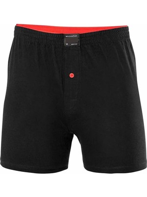 Düğmeli Pamuklu Erkek Penye Boxer Siyah - 1146A