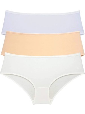 3 Adet Kadın Yüksek Bel Bato Külot Beyaz Ten Krem