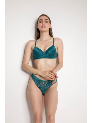 Yeşil Destekli Slip Külotlu Dantelli Sütyen Takımı 4007
