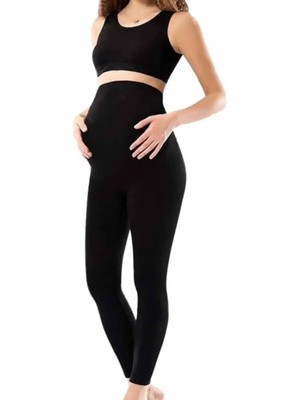 Kadın Siyah Penye Uzun Hamile Tayt - 3273A