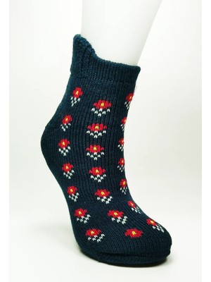 Kalın Kışlık Kadın Soket Çorap Yünlü Havlu Ev Giyim Patik  Desen 2 Lacivert