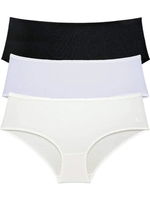 3 Adet Kadın Yüksek Bel Bato Külot Siyah Beyaz Krem