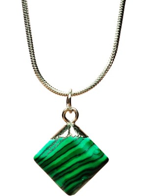 Malakit Doğal Taşı Zincirli El Yapımı Kolye Uç: 1,5 cm Zincir: 20 cm Kutulu