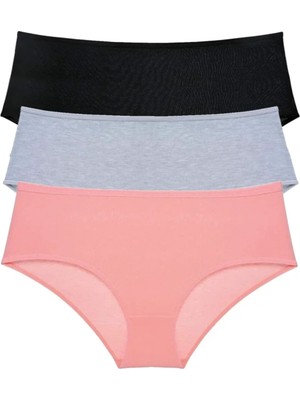 3 Adet Kadın Yüksek Bel Bato Külot Siyah Gri Pudra