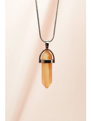 Güneş Taşı Doğal Taşı Zincirli El Yapımı Tasarımlı Kolye Uç: 3,5 cm Zincir: 20 cm Kutulu