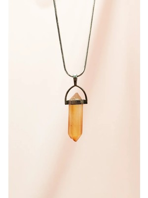 Kalsit Doğal Taşı Zincirli El Yapımı Tasarımlı Kolye Uç: 3,5 cm Zincir: 20 cm Kutulu