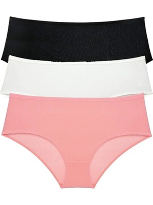 3 Adet Kadın Yüksek Bel Bato Külot Siyah Krem Pudra