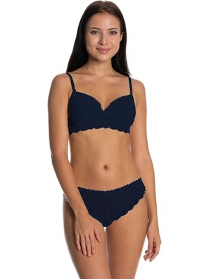 Dolgusuz Full Dantelli Sütyen Takımı Lacivert