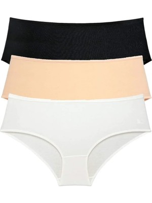 3 Adet Kadın Yüksek Bel Bato Külot Siyah Ten Krem