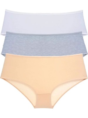 3 Adet Kadın Yüksek Bel Bato Külot Beyaz Gri Ten