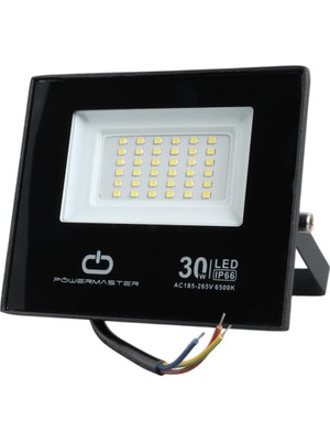 kzy mobilyal Powermaster PM-22585 30 Watt - 220 Volt 6500K IP66 150* Işık Açısı Siyah Slim Kasa LED Projektör