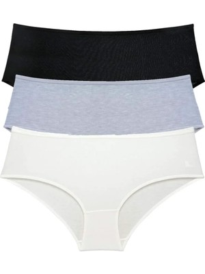 3 Adet Kadın Yüksek Bel Bato Külot Siyah Gri Krem