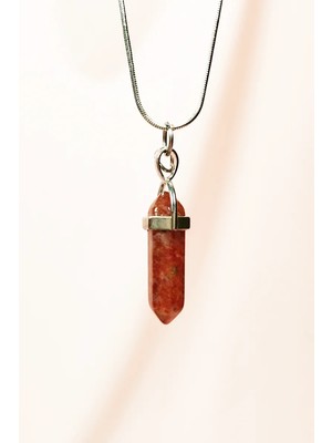 Jasper Doğal Taşı Zincirli El Yapımı Tasarımlı Kolye Uç: 3,5 cm Zincir: 20 cm Kutulu