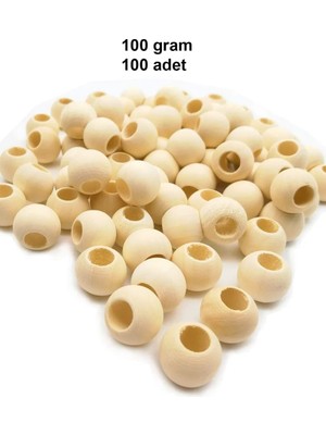 100 gr (100 Adet) Ahşap Boncuk 15 mm Çap x 10 mm Delik Doğal Yuvarlak Ahşap Makrome El Işi Çanta