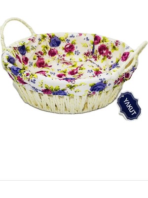 Renkli Bezli Yuvarlak Ekmek Sepeti Hasır ROYALEKS-8820