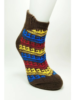 Kalın Kışlık Kadın Soket Çorap Yünlü Havlu Ev Giyim Patik  Desen 1 Kahve