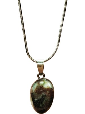 Turmalin Doğal Taşı Zincirli El Yapımı Kolye Uç: 2 cm Zincir: 20 cm Kutulu