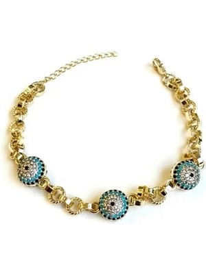 Taşlı Nazar Bileklik - Altın