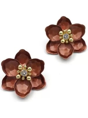 Lotus Çiçek Küpe - Kahverengi