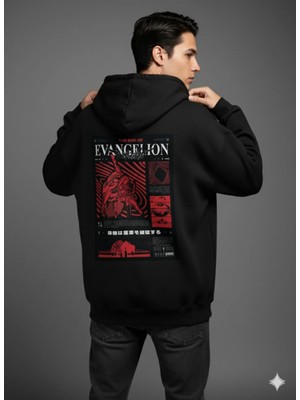 Lenithra Evangelion Sırt Baskılı Unisex Oversize Hoodie