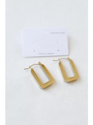 Dikdörtgen Çelik  Küpe - Altın