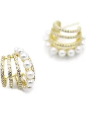 Incili Taşlı Küpe - Altın