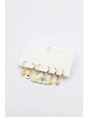 Renkli Taşlı Set Küpe - Altın
