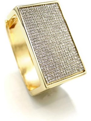 Taşlı Plaka Bilezik - Altın