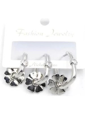 3'lü Çiçek Küpe - Gümüş