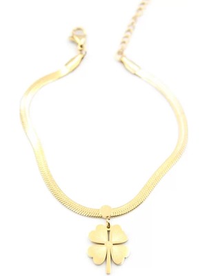 Italyan Zincir Yonca Bileklik - Altın