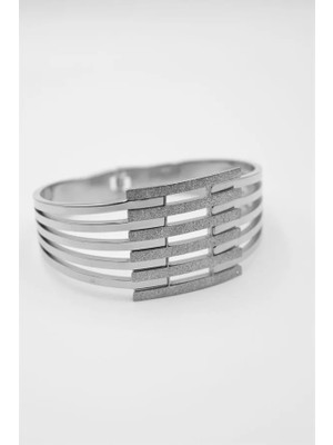 Yaldızlı Kalın Kaburga Bilezik - Gümüş