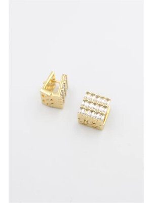 Kare Taşlı Küpe - Altın