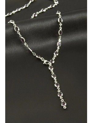 DS LLC Oval Zirkon Taşlı Çelik Y Kolye DLLSRSBJ34