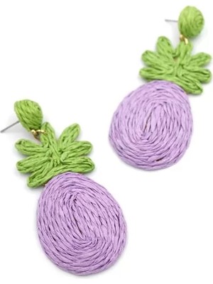 Ananas Hasır Küpe - Mor