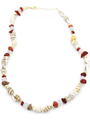 Kırıktaşlı Deniz Kabuğu Kolye - Kırmızı