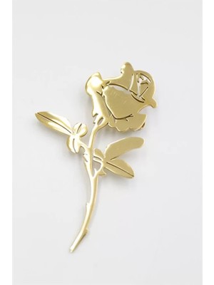 Çelik Gül Broş - Altın