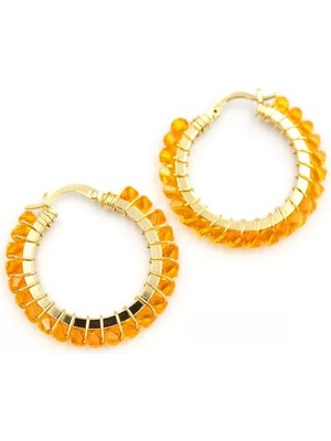 Kristal Boncuk Halka Küpe - Turuncu