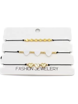 3'lü Kalp Ip Bileklik - Altın