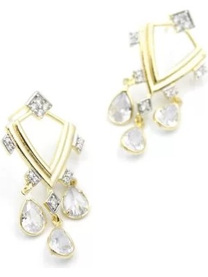 Taşlı Sallantılı Küpe - Altın