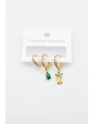 3'lü Ananas Küpe - Altın